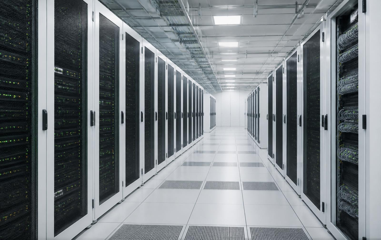 Data centre white space with monitored racks and environmental sensors