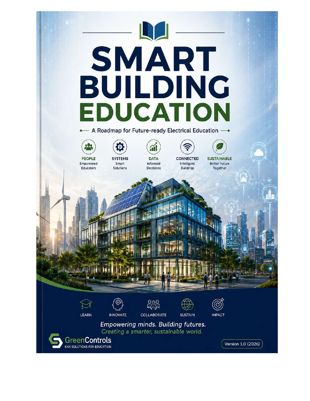 Cover of Smart Building Education Version 1.0 by GreenControls Technology, showing an illustrated smart building